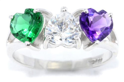 3 Ct Amethyst Emerald & Zirconia Heart Ring .925 Sterling Silver Rhodium Finish