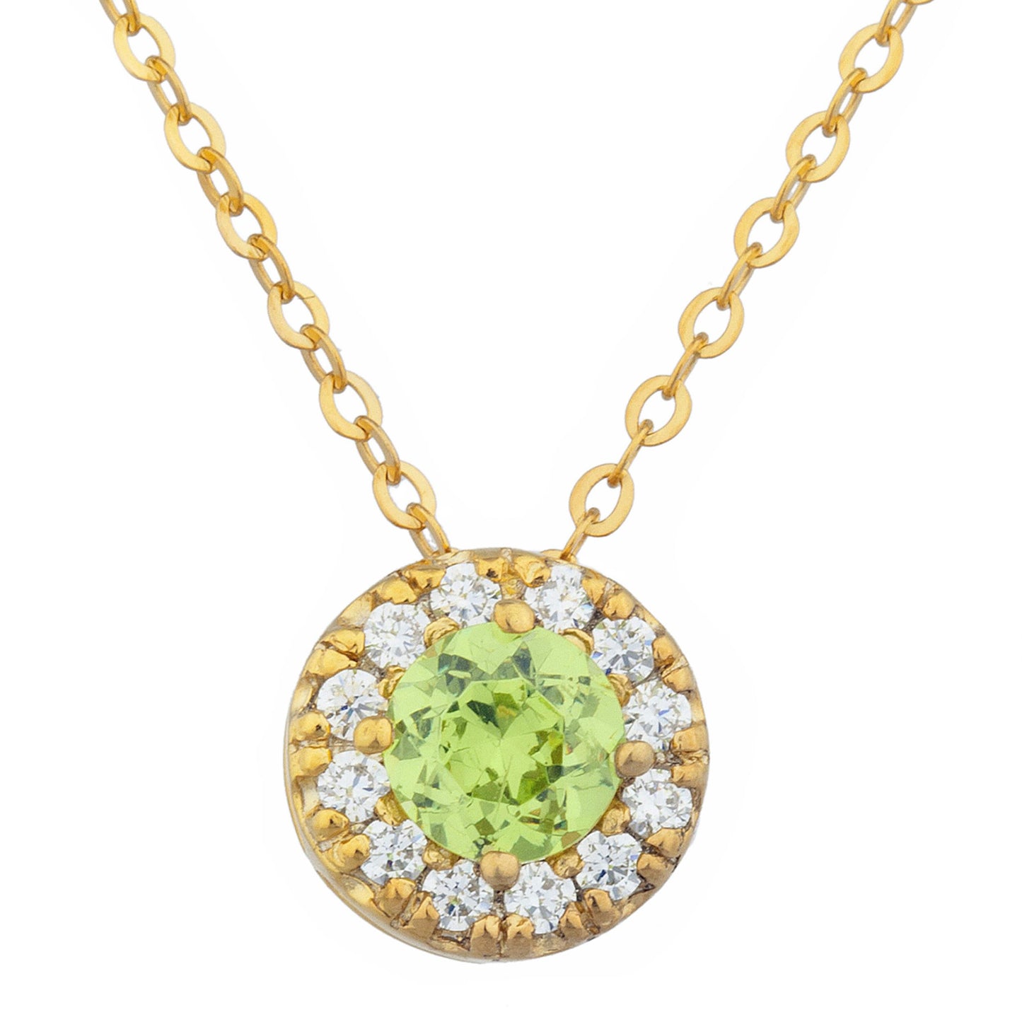 14Kt Gold 0.50 Ct Peridot Halo Design Pendant Necklace