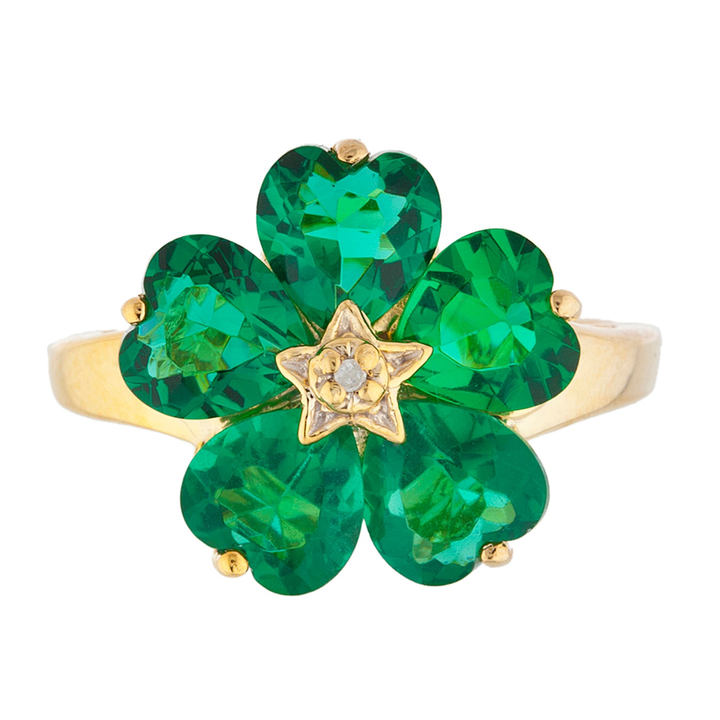 14Kt Gold Emerald & Diamond Heart Flower Design Ring