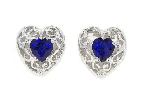 1 Ct Blue Sapphire Heart LOVE Diamond Stud Earrings .925 Sterling Silver