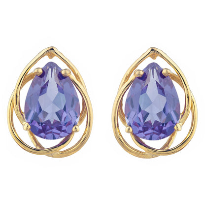 14Kt Gold 4 Ct Alexandrite Pear Teardrop Design Stud Earrings