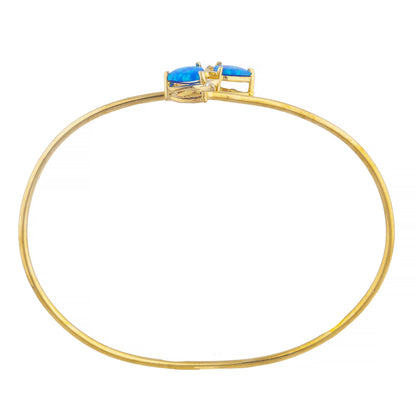 Blue Opal & Diamond Devil Heart Bangle Bracelet 14Kt Yellow Gold Rose Gold Silver