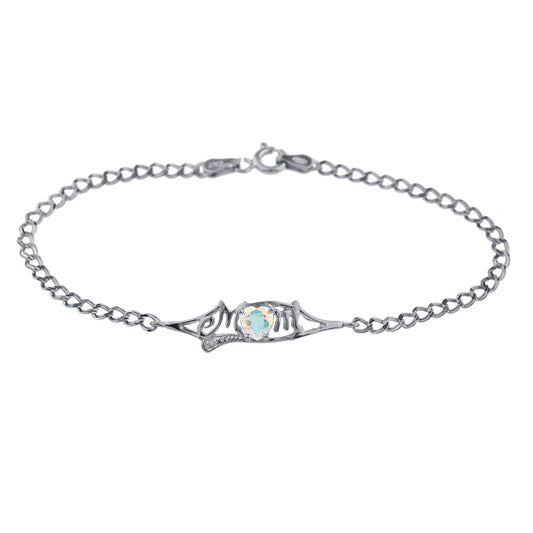 Natural Mercury Mist Mystic Topaz & Diamond Heart Mom Bracelet .925 Sterling Silver