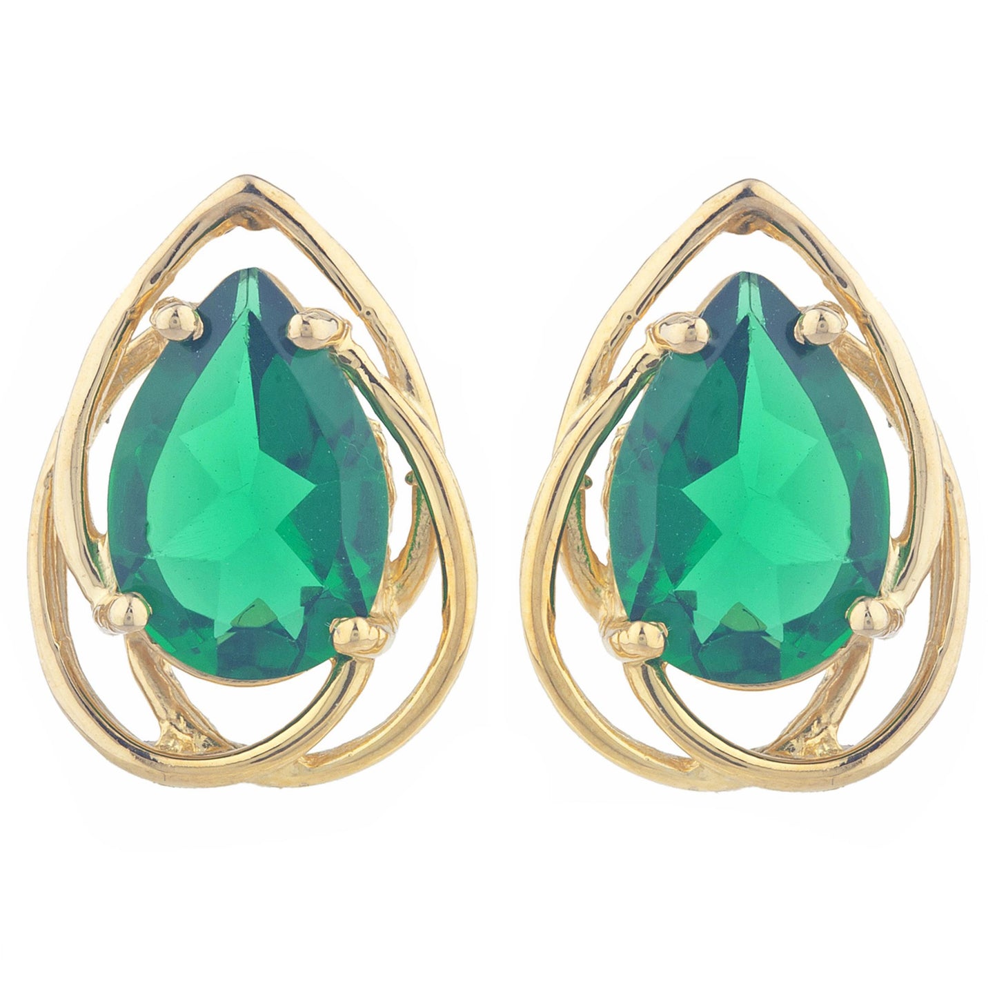 14Kt Yellow Gold Plated Emerald Pear Teardrop Design Stud Earrings