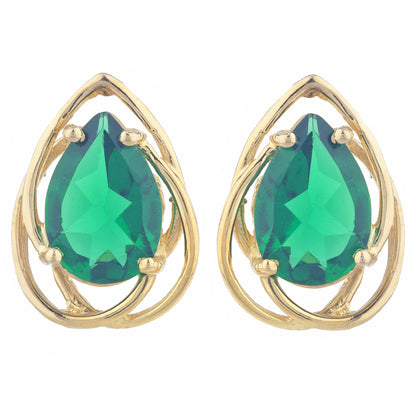 14Kt Yellow Gold Plated Emerald Pear Teardrop Design Stud Earrings