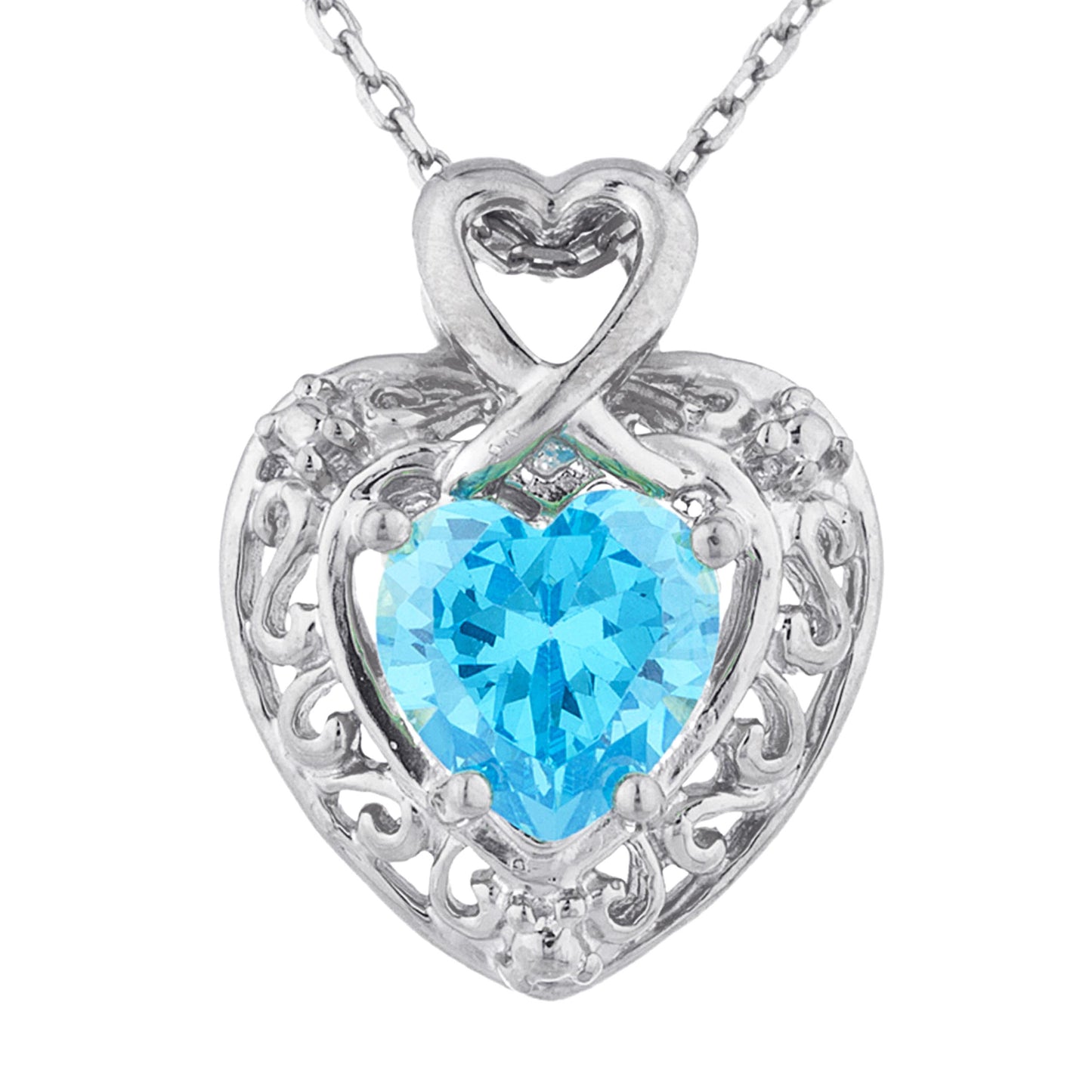 1.5 Ct Swiss Blue Topaz Heart Design Pendant .925 Sterling Silver