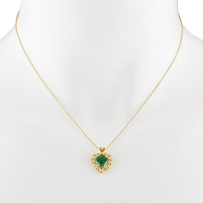 14Kt Yellow Gold Plated Emerald Heart Design Pendant