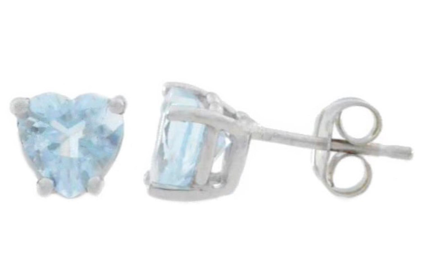 14Kt White Gold Genuine Aquamarine Heart Stud Earrings