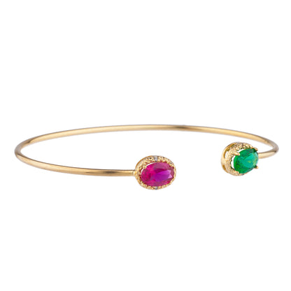 Created Ruby & Emerald Diamond Bangle Oval Bracelet 14Kt Yellow Gold Plated Over .925 Sterling Silver