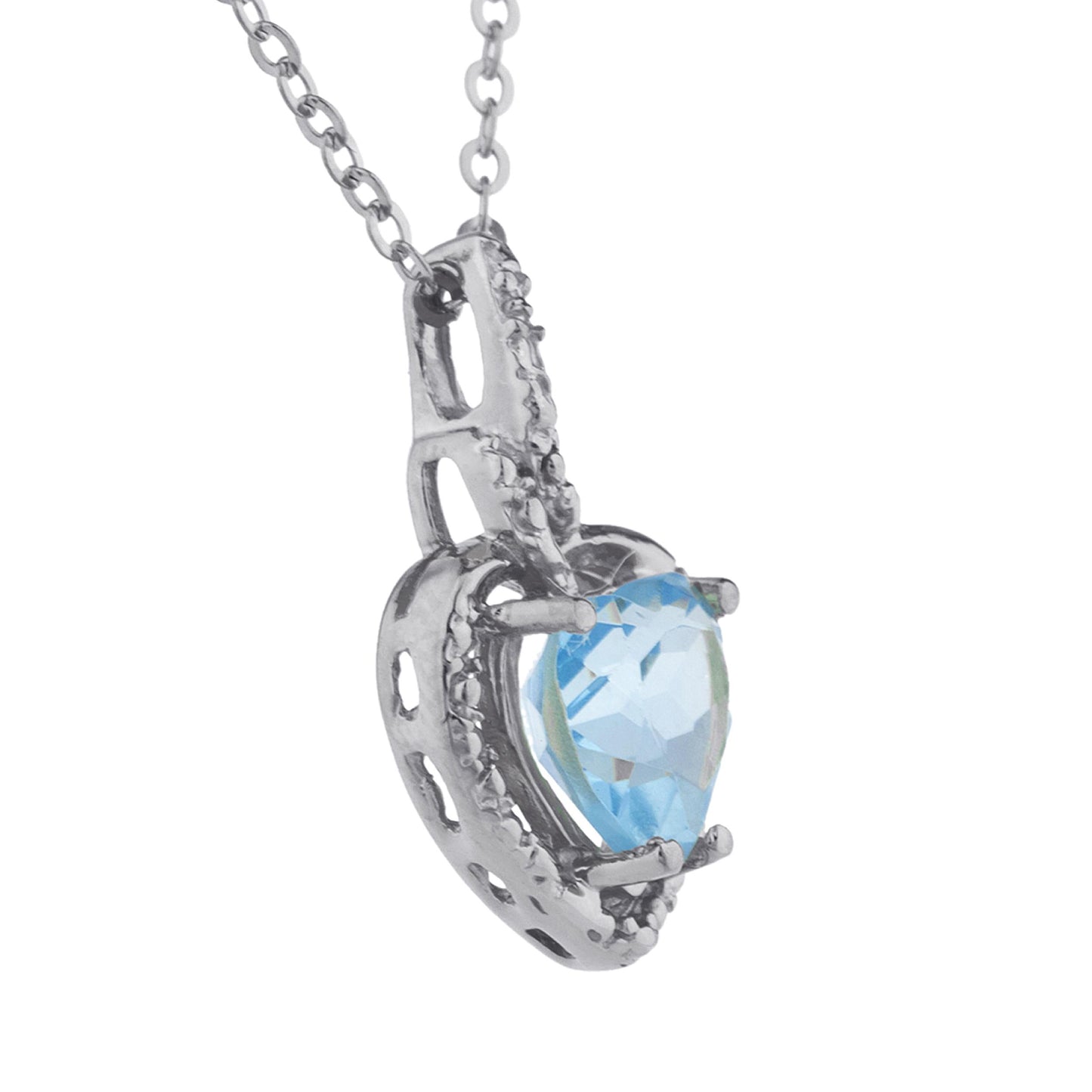 1.5 Ct Blue Topaz Heart Design Pendant .925 Sterling Silver