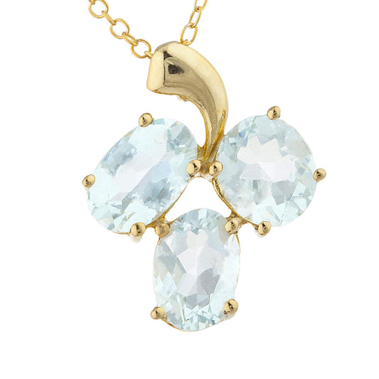 14Kt Yellow Gold Plated Aquamarine Oval Design Pendant