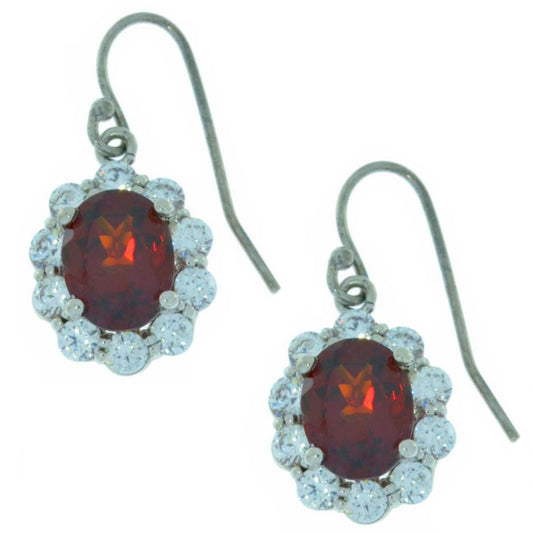 8 Ct Garnet & Zirconia Oval Dangle Earrings .925 Sterling Silver