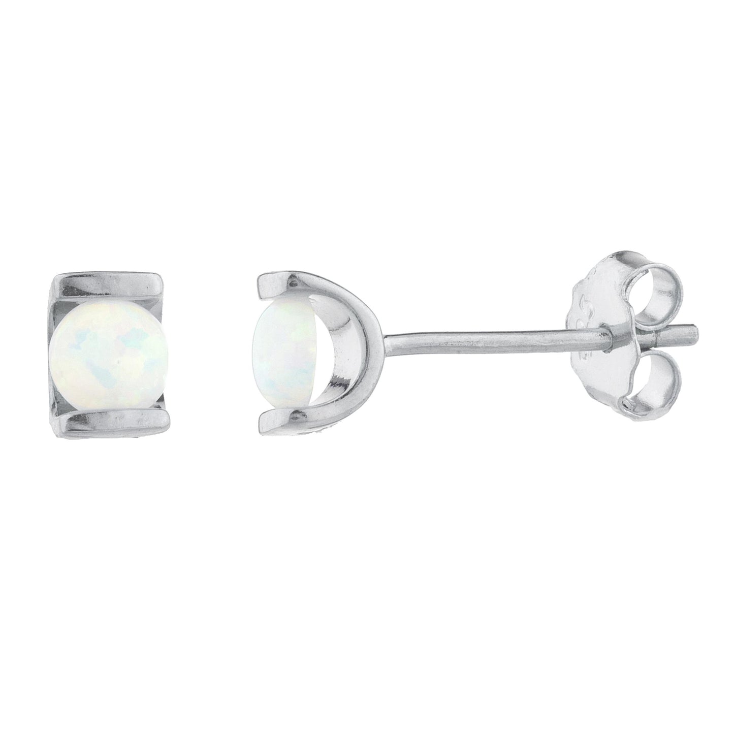 Opal Half Channel Stud Earrings .925 Sterling Silver