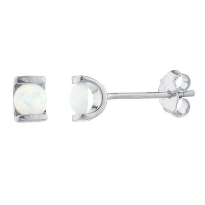 Opal Half Channel Stud Earrings .925 Sterling Silver