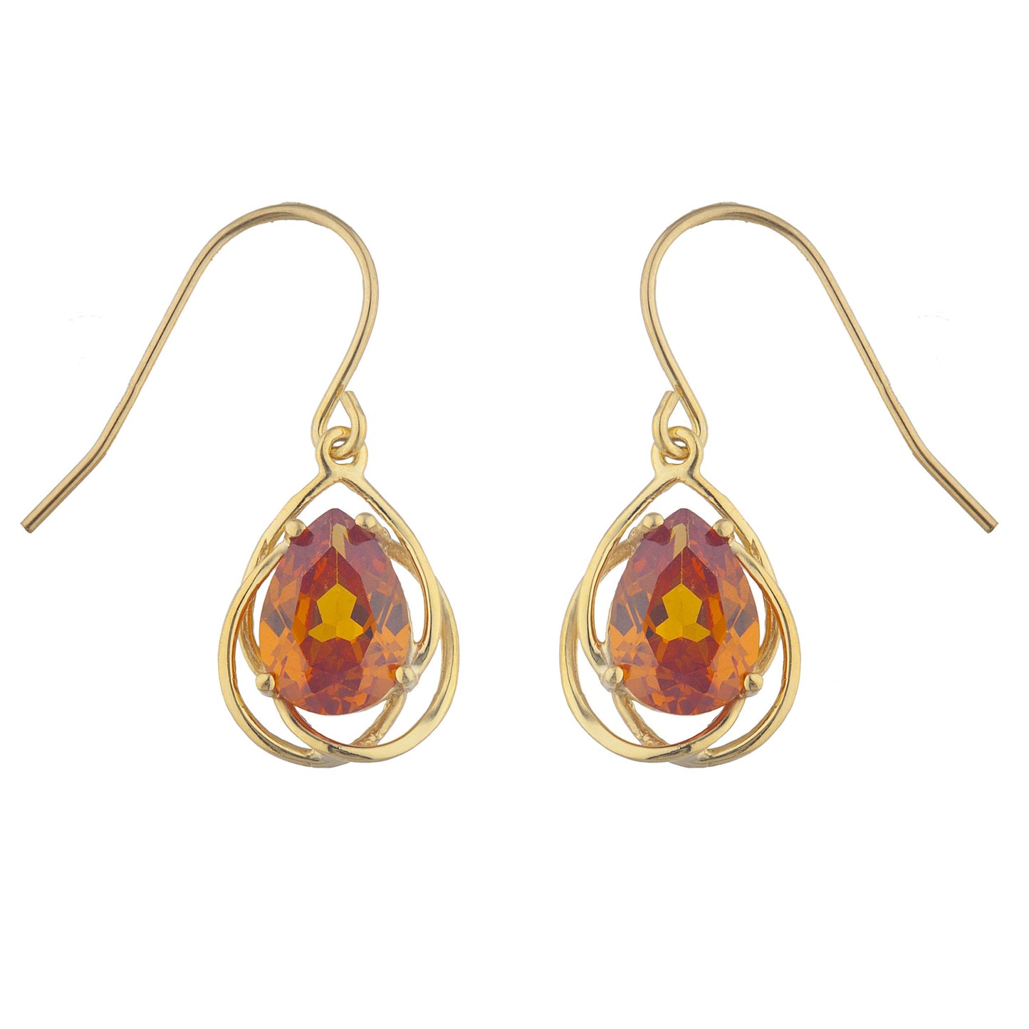 14Kt Yellow Gold Plated Orange Citrine Pear Teardrop Design Dangle Earrings