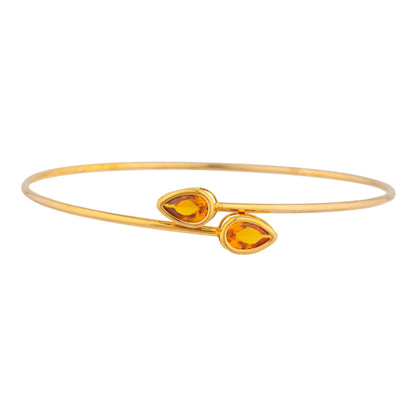 14Kt Yellow Gold Plated Orange Citrine Pear Bezel Bangle Bracelet