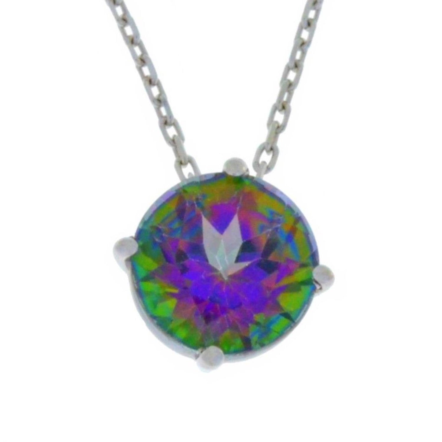 14Kt Gold Natural Mystic Topaz Round Pendant Necklace