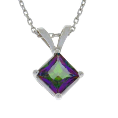 14Kt Gold Natural Mystic Topaz Princess Cut Pendant Necklace