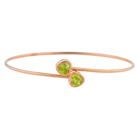 14Kt Rose Gold Plated Peridot Heart Bezel Bangle Bracelet