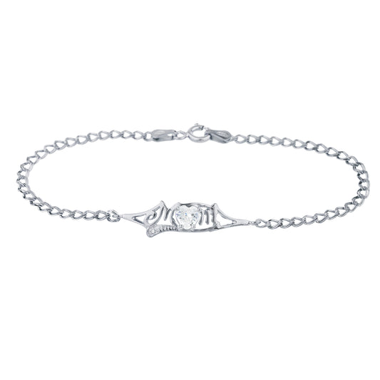 Zirconia & Diamond Heart Mom Bracelet .925 Sterling Silver