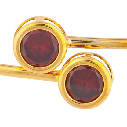 14Kt Yellow Gold Plated Garnet Round Bezel Bangle Bracelet