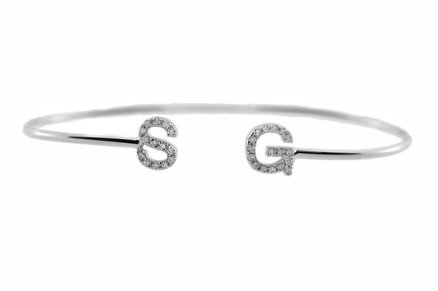 14Kt Gold Initial Letter Diamond Bangle Bracelet