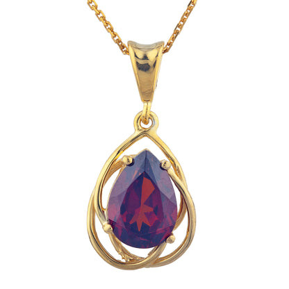 14Kt Gold 2 Ct Garnet Pear Teardrop Design Pendant Necklace