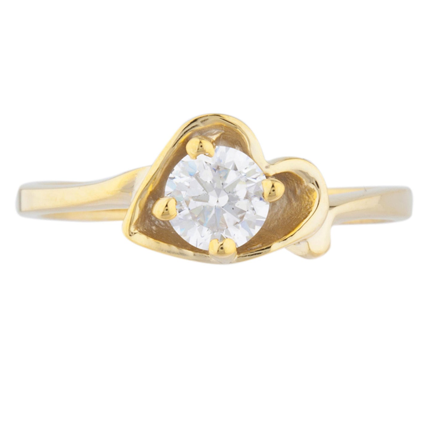 14Kt Gold White Sapphire Round Heart Ring