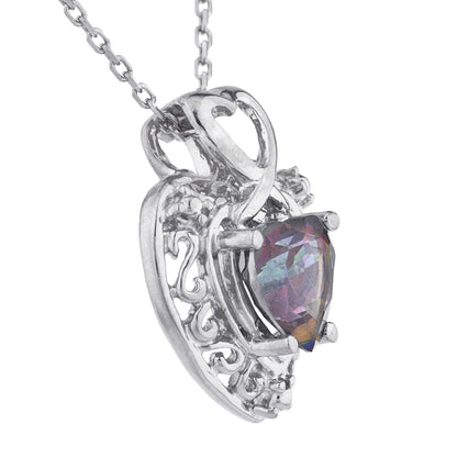 14Kt Gold Natural Mystic Topaz Heart Design Pendant Necklace