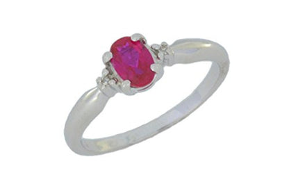 0.50 Ct Created Ruby & Diamond Oval Ring .925 Sterling Silver Rhodium Finish