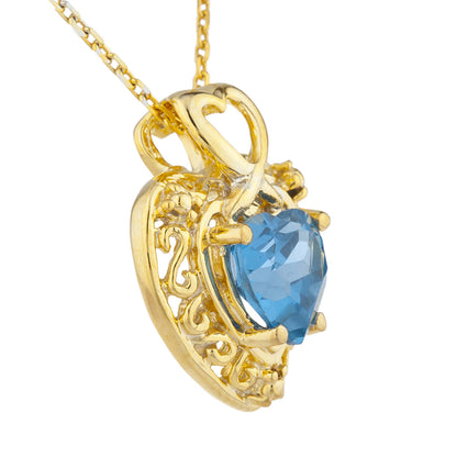 14Kt Gold London Blue Topaz Heart Design Pendant Necklace