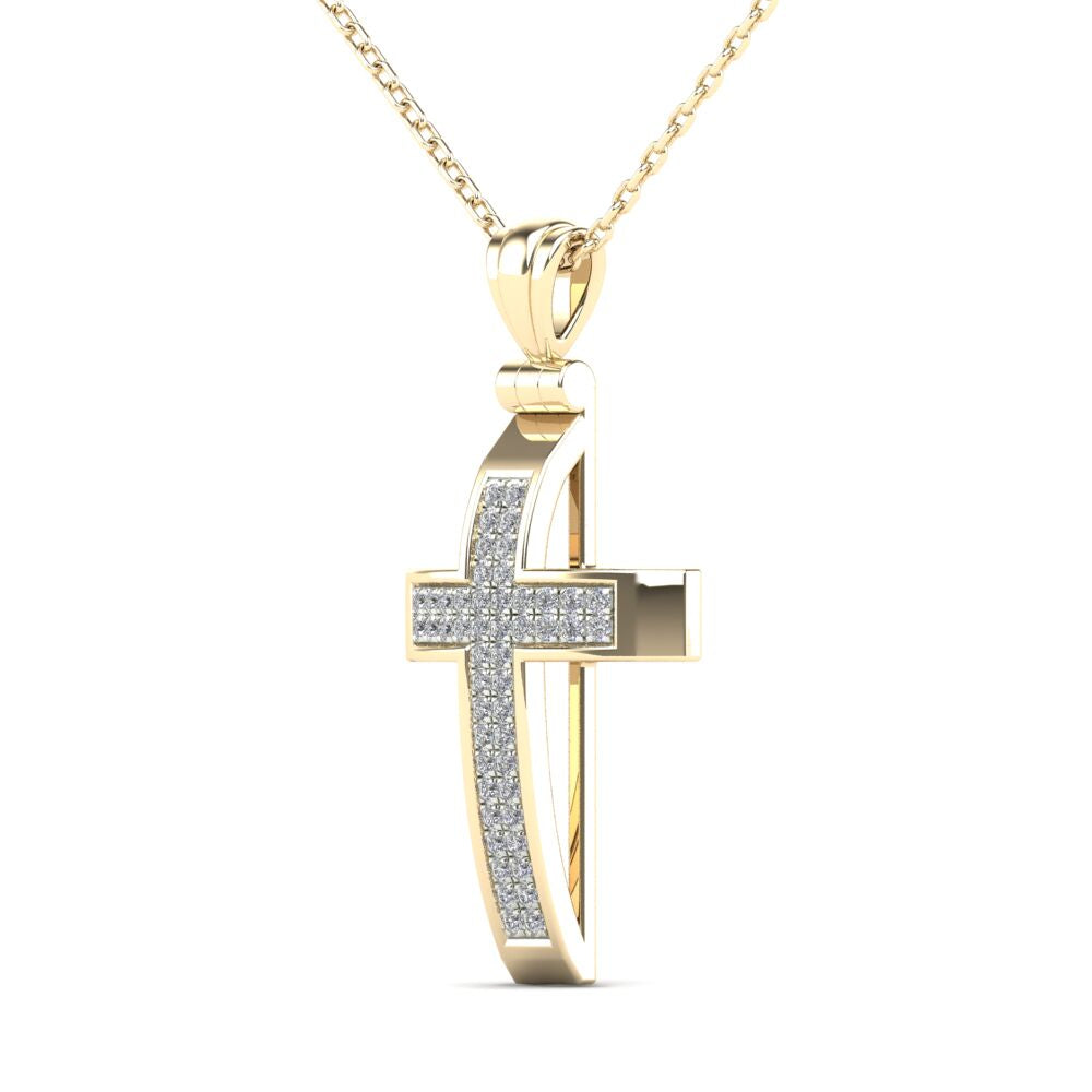 14Kt Yellow Gold Genuine Natural Diamond Cross Pendant Necklace