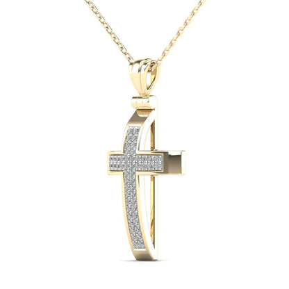 14Kt Yellow Gold Genuine Natural Diamond Cross Pendant Necklace