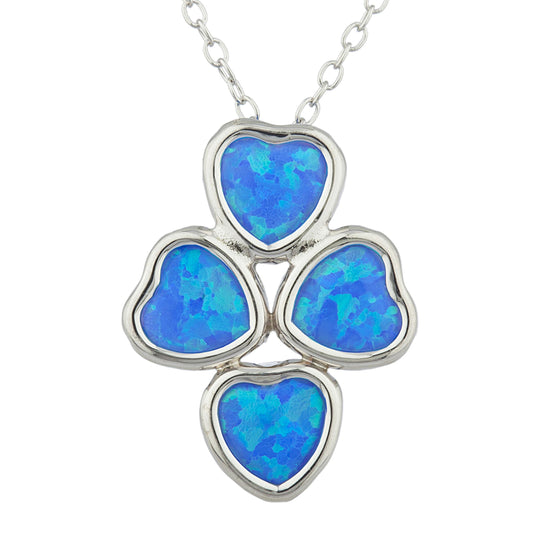 Blue Opal Heart Bezel Pendant .925 Sterling Silver