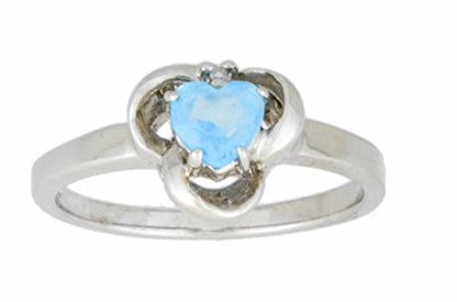 0.50 Ct Blue Topaz & Diamond Heart Ring .925 Sterling Silver Rhodium Finish