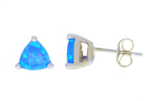 Blue Opal Trillion Stud Earrings 14Kt White Gold
