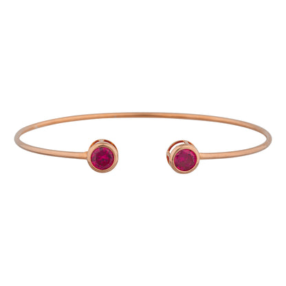 14Kt Gold Created Ruby Round Bezel Bangle Bracelet