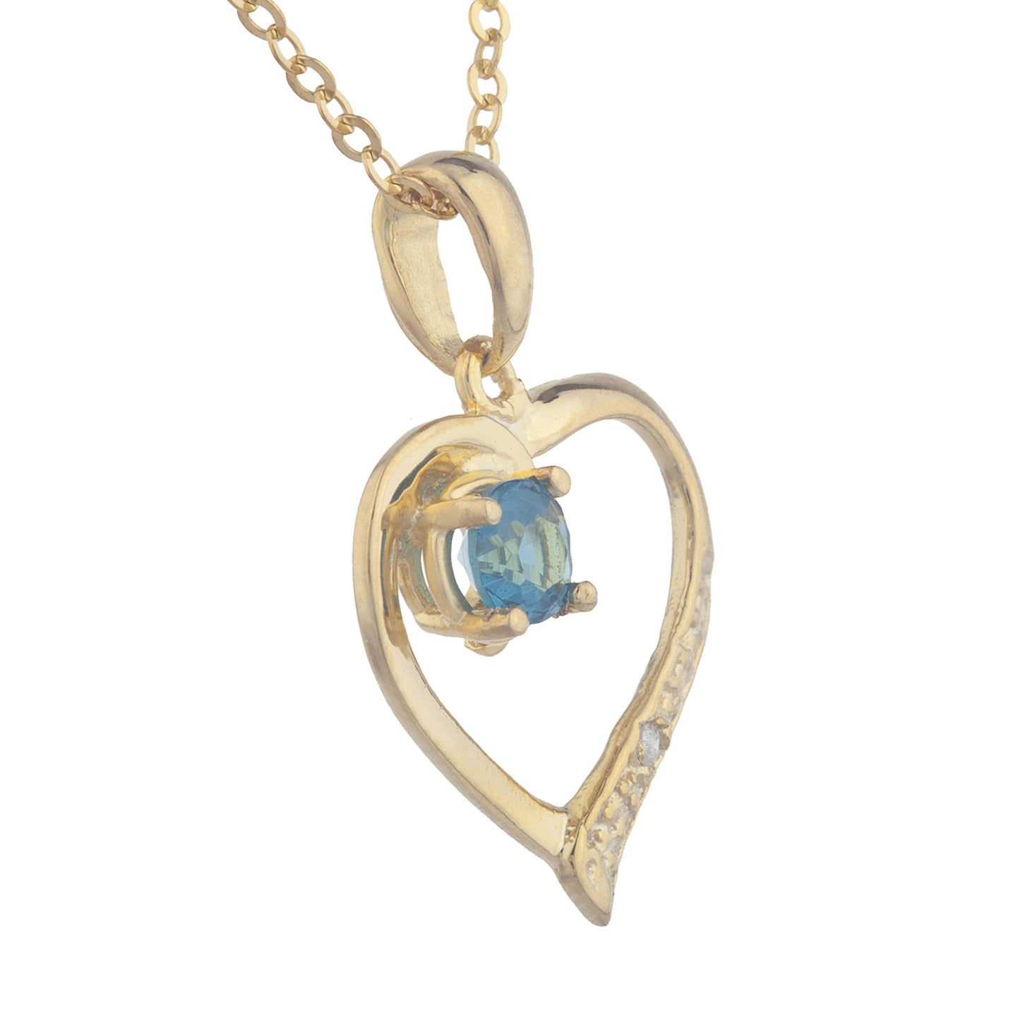 14Kt Yellow Gold Plated London Blue Topaz & Diamond Heart Pendant