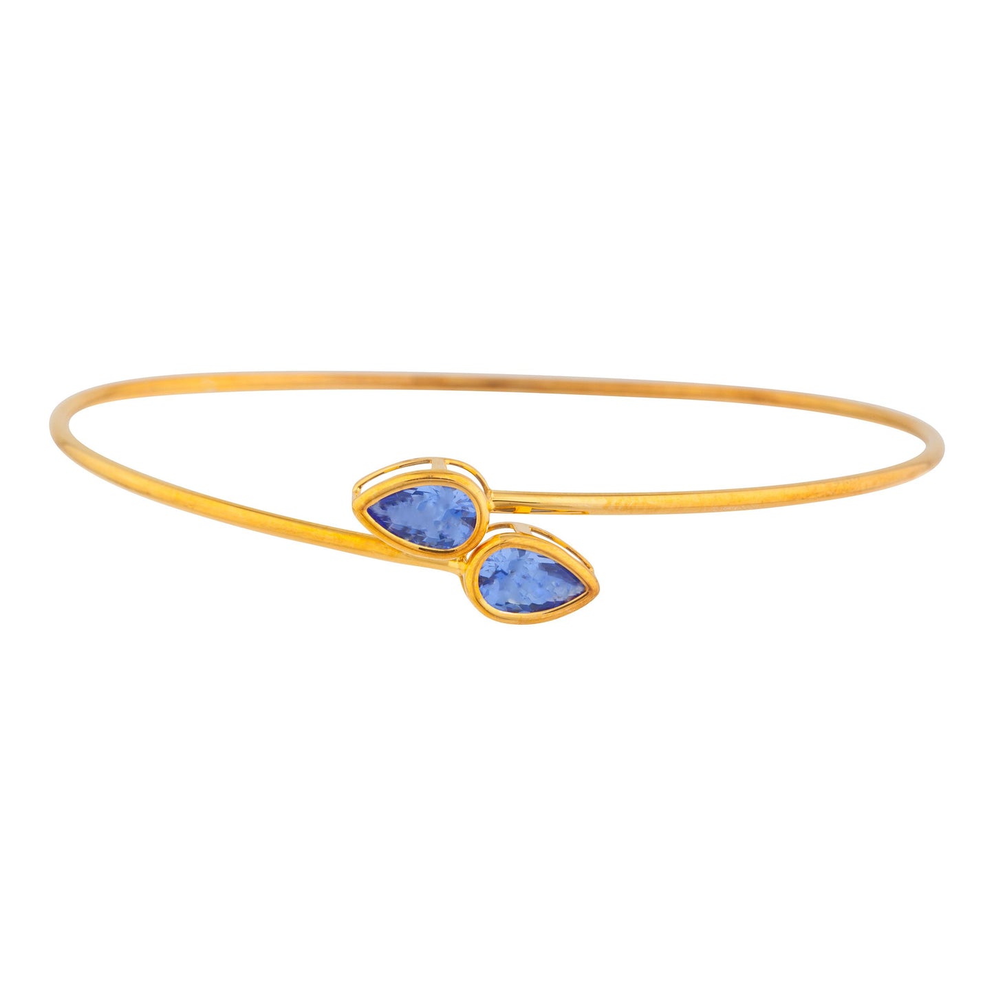 14Kt Yellow Gold Plated Tanzanite Pear Bezel Bangle Bracelet