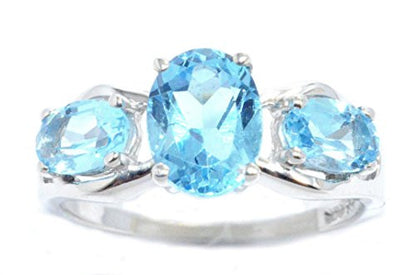 2 Ct Blue Topaz Oval Ring .925 Sterling Silver Rhodium Finish