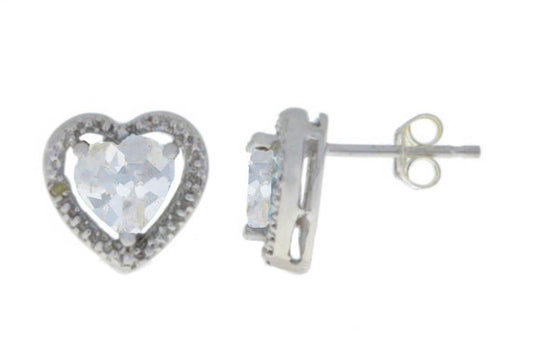 2 Ct White Sapphire & Diamond Heart Stud Earrings 14Kt White Gold