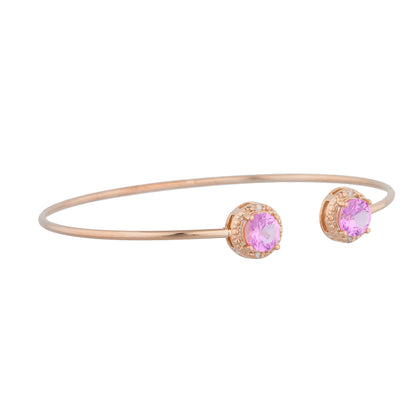 14Kt Gold Pink Sapphire & Diamond Round Bangle Bracelet