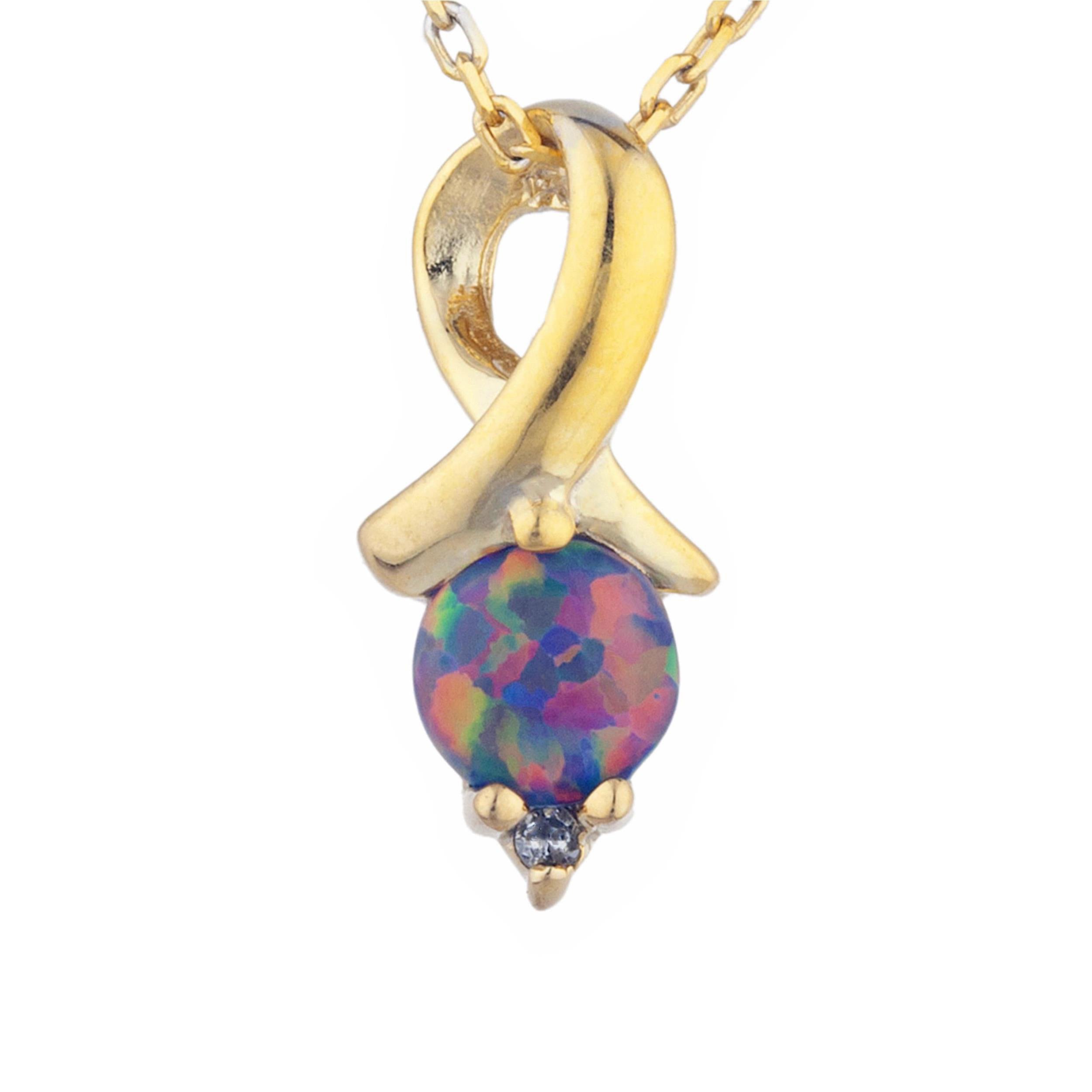 14Kt Gold Black Opal & Diamond Round Design Pendant Necklace