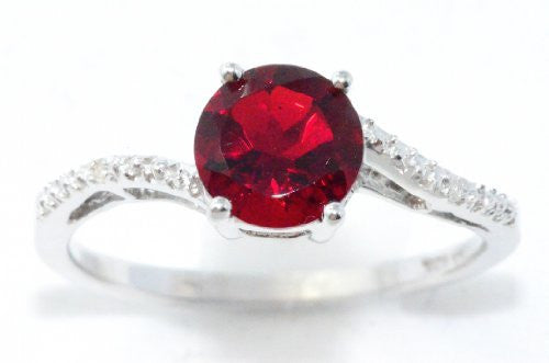 1.5 Ct Garnet & Diamond Round Ring .925 Sterling Silver Rhodium Finish