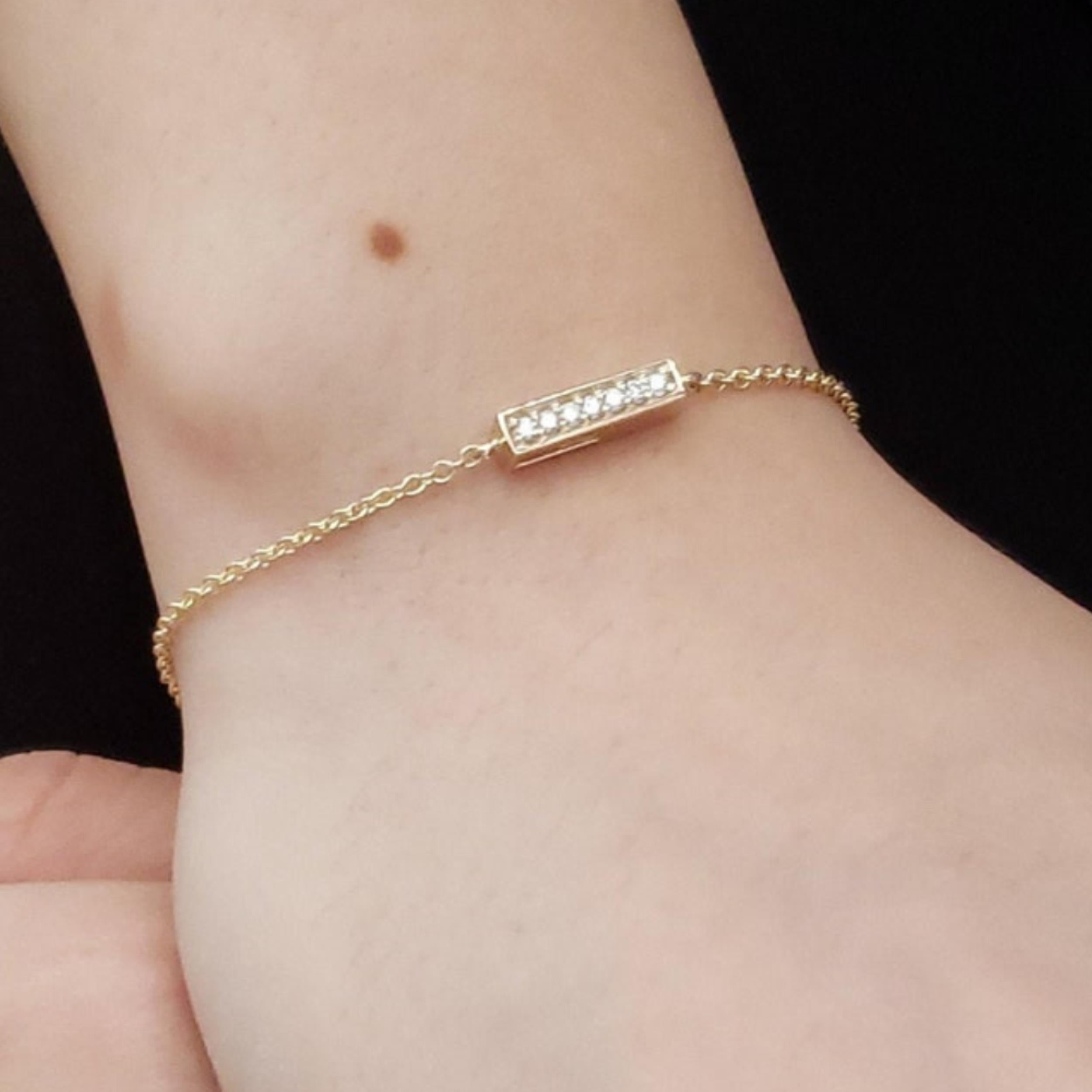 14Kt Gold Genuine Natural Diamond Bar Bracelet