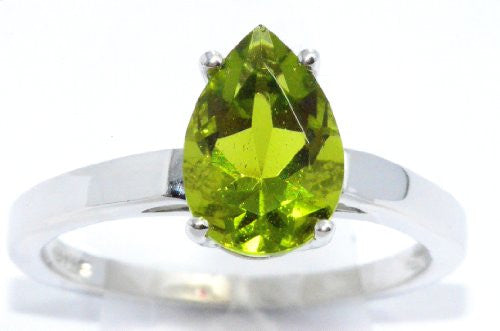 2 Ct Peridot Pear Ring .925 Sterling Silver Rhodium Finish