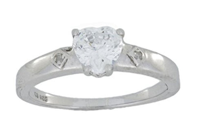 1 Ct Zirconia & Diamond Heart Ring .925 Sterling Silver Rhodium Finish