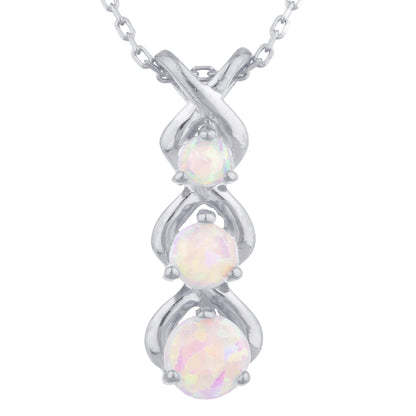 Pink Opal Round Past Present Future Pendant .925 Sterling Silver