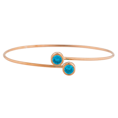 14Kt Gold Swiss Blue Topaz Round Bezel Bangle Bracelet