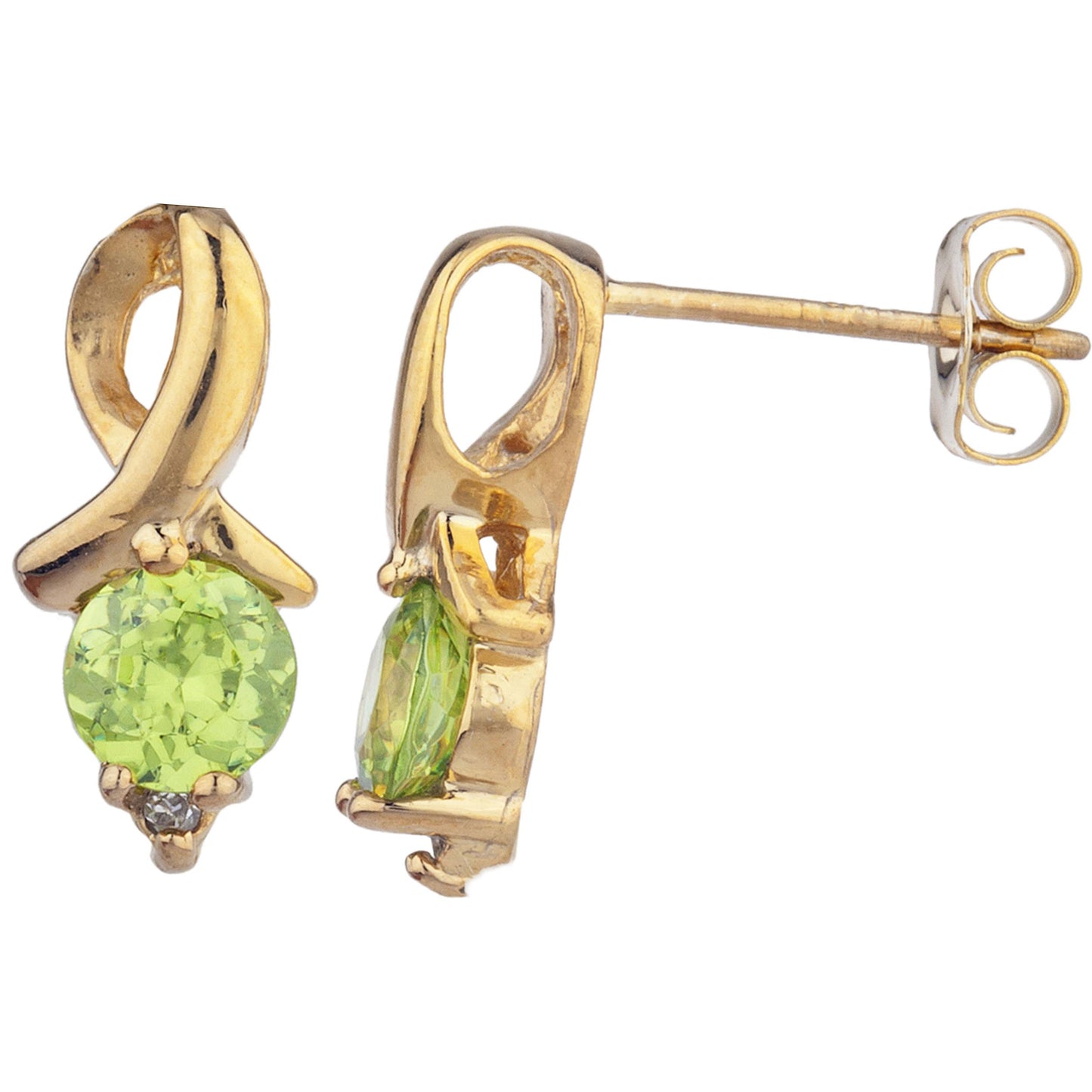 14Kt Yellow Gold Plated Peridot & Diamond Round Design Stud Earrings